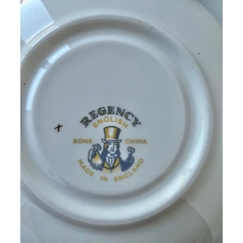 Regency English Bone China Cup & Saucer Floral Design Gold Trim Made In England